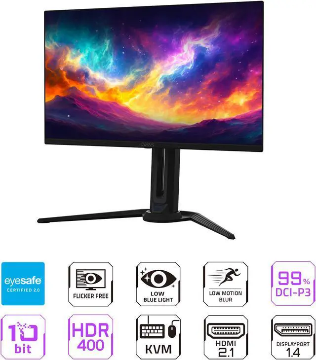 Alt view image 2 of 6 - GIGABYTE - AORUS FO27Q3 - 27" QD OLED Gaming Monitor - QHD 2560x1440 - 360Hz - 0.03ms GTG - AMD FreeSync Premium Pro - Type C KVM - HDMI, DP, Type C - Height Adjustable - Black