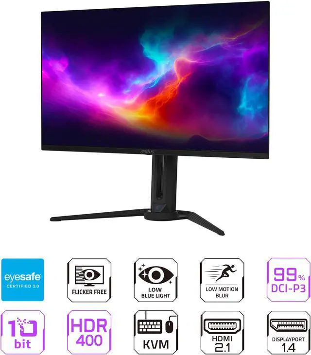 Alt view image 2 of 6 - GIGABYTE - AORUS FO32U2 - 32" QD OLED Gaming Monitor - UHD 3840x2160 - 240Hz - 0.03ms GTG - AMD FreeSync Premium Pro - Type C KVM - HDMI, DP, Type C - Height Adjustable - Black