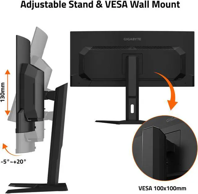 Alt view image 5 of 6 - GIGABYTE - MO34WQC2 (US) - 34" QD-OLED Curved Gaming Monitor - WQHD 3440x1440 - Curved - 240 Hz - 0.03ms GTG - AMD FreeSync Premium Pro - Type C KVM - HDMI, DP, Type C - Height Adjustable - Black
