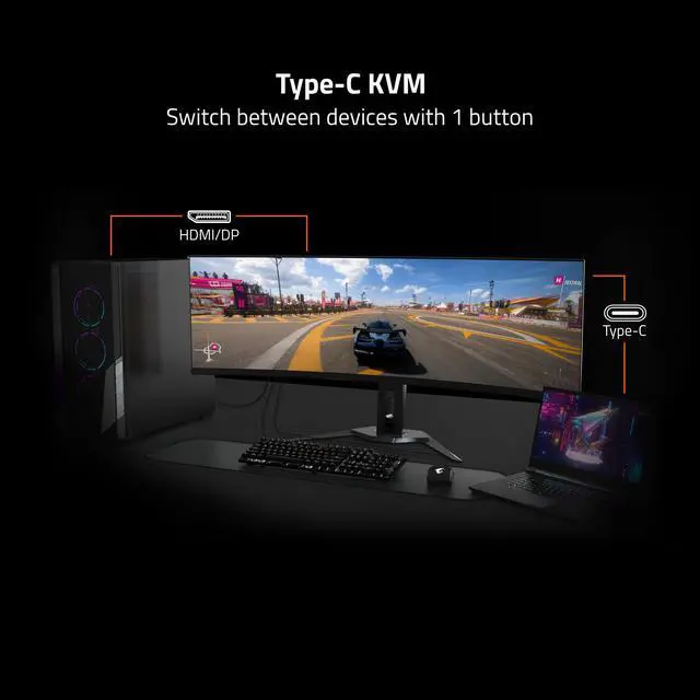 Alt view image 6 of 6 - GIGABYTE - MO34WQC2 (US) - 34" QD-OLED Curved Gaming Monitor - WQHD 3440x1440 - Curved - 240 Hz - 0.03ms GTG - AMD FreeSync Premium Pro - Type C KVM - HDMI, DP, Type C - Height Adjustable - Black