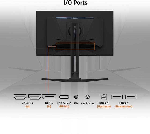 Alt view image 4 of 6 - GIGABYTE - AORUS FO27Q2 (SA) - 27" QD-OLED Gaming Monitor - QHD 2560x1440 - 240Hz - 0.03ms GTG - AMD FreeSync Premium Pro - Type C KVM - HDMI, DP, Type C - Height Adjustable - Black
