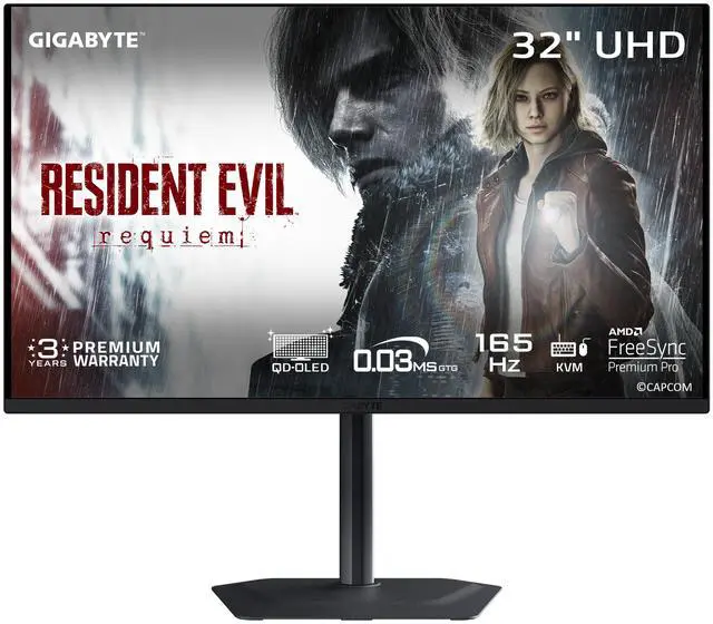 Main image of GIGABYTE 32" UHD 4k 165Hz with AMD FreeSync Premium Pro 0.03ms USB-C KVM HDR400 OLED Gaming Computer Monitor with Height Adjustable stand MO32U