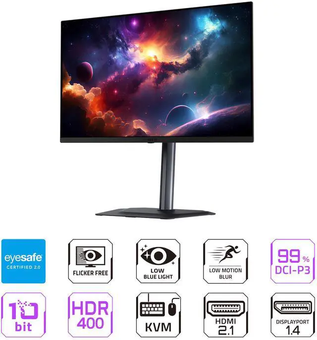 Alt view image 6 of 12 - GIGABYTE - MO27Q2 - 27" QD-OLED Gaming Monitor - QHD 2560x1440 - 240Hz - 0.03ms GTG - AMD FreeSync Premium Pro - Type C KVM - HDMI, DP - Height Adjustable - Black