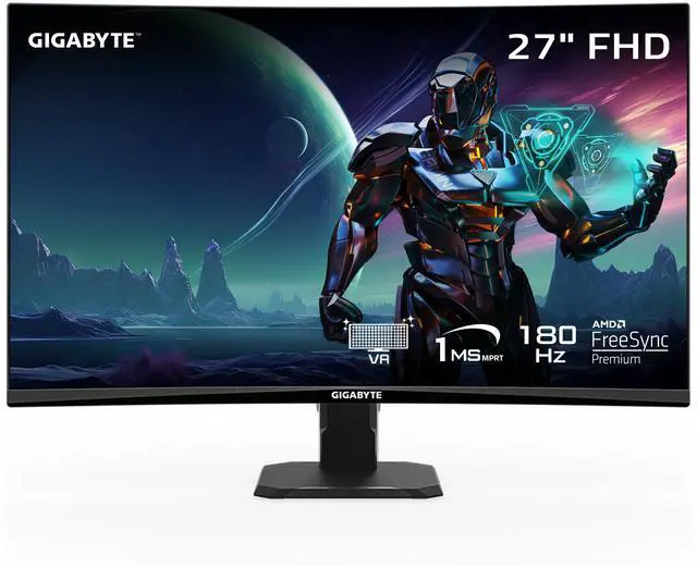 Main image of GIGABYTE - GS27FC (SA) - 27" VA Curved Gaming Monitor - FHD 1920x1080 - 180Hz - 1ms MPRT - AMD FreeSync Premium - HDMI, DP - Black