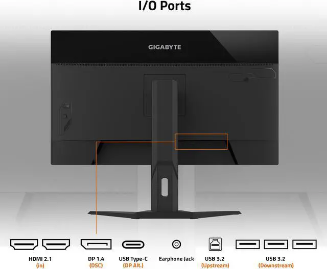 Alt view image 4 of 6 - GIGABYTE - M32UP - Pro Version - 31.5" SS IPS Gaming Monitor - UHD 3840x2160 - 160Hz - 1ms MPRT - AMD FreeSync Premium Pro - Type C KVM - HDMI, DP, Type C - Height Adjustable - Black