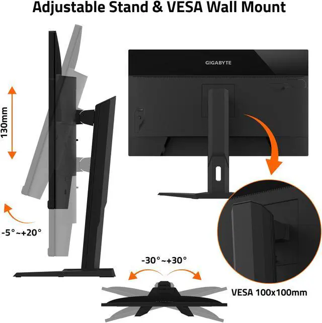 Alt view image 5 of 6 - GIGABYTE - M32UP - Pro Version - 31.5" SS IPS Gaming Monitor - UHD 3840x2160 - 160Hz - 1ms MPRT - AMD FreeSync Premium Pro - Type C KVM - HDMI, DP, Type C - Height Adjustable - Black