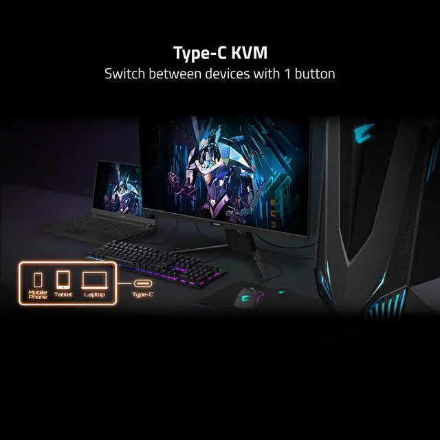 Alt view image 6 of 6 - GIGABYTE - AORUS FO32U - 31.5" QD OLED Gaming Monitor - UHD 3840x2160 - 165Hz - 0.03ms GTG - AMD FreeSync Premium Pro - Type C KVM - HDMI, DP, Type C - Height Adjustable - Black