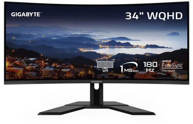 Main image of GIGABYTE - G34WQCP - 34" VA Curved Gaming Monitor - WQHD 3440x1440 - 180Hz - 1ms MPRT - AMD FreeSync Premium - HDMI, DP - Height Adjustable - Black