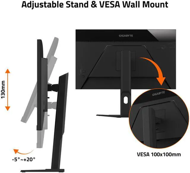 Alt view image 6 of 6 - GIGABYTE - M27UA - 27" SS IPS Gaming Monitor - UHD 3840x2160 - 160Hz - 1ms MPRT - AMD FreeSync Premium - Type C KVM - HDMI, DP, Type C - Height and Tilt Adjustable - Black
