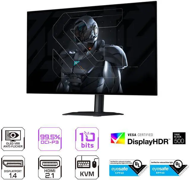 Alt view image 8 of 12 - GIGABYTE MO27Q28G 27" W-OLED Gaming Monitor QHD 2560x1440 280Hz 0.03ms GTG - AMD FreeSync Premium Pro, G-SYNC Compatible - Type-C KVM - HDMI, DP, Type-C Height and Tilt Adjustable - Black