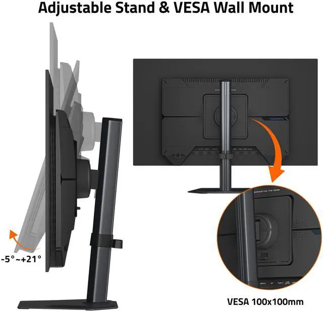 Alt view image 9 of 12 - GIGABYTE MO27Q28G 27" W-OLED Gaming Monitor QHD 2560x1440 280Hz 0.03ms GTG - AMD FreeSync Premium Pro, G-SYNC Compatible - Type-C KVM - HDMI, DP, Type-C Height and Tilt Adjustable - Black