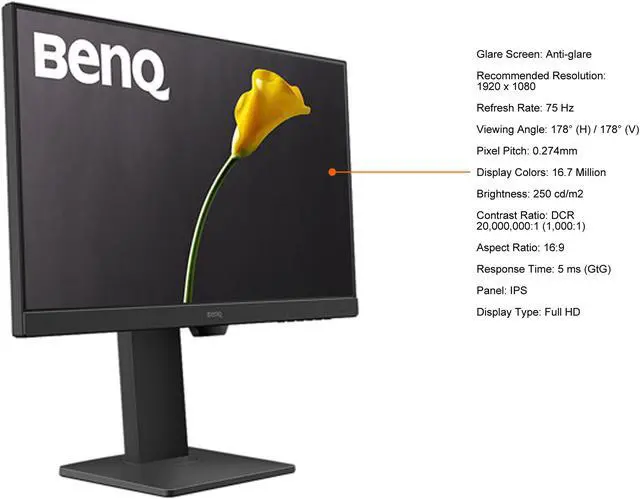Alt view image 5 of 11 - BenQ GW2485TC 24" (23.8" Viewable) 1920 x 1080 Full HD 75Hz IPS HDMI DisplayPort USB-C VESA Tilt Swivel Pivot Height Adjust Built-In Speakers LED Backlight Monitor
