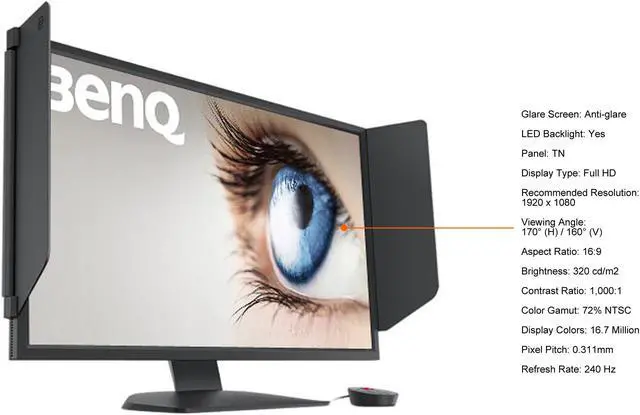 Alt view image 8 of 12 - BenQ Zowie XL2746K 27" Full HD  LCD GamingMonitor - 16:9 - Twisted nematic (TN) - 1920 x 1080 - 320 Nit - 240 Hz Refresh Rate - HDMI - DisplayPort
