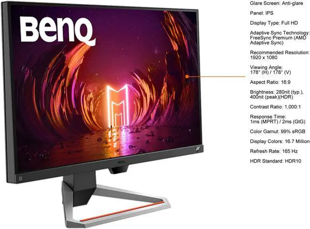 Alt view image 5 of 10 - BenQ 24.5" 165 Hz IPS FHD Gaming Monitor FreeSync Premium (AMD Adaptive Sync) 99% sRGB HDMI, DisplayPort, Audio MOBIUZ EX2510S