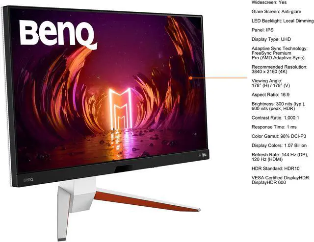 Alt view image 6 of 12 - BenQ 27" 144 Hz (DP), 120 Hz (HDMI) IPS UHD IPS Gaming Monitor FreeSync Premium Pro (AMD Adaptive Sync) 98% DCI-P3 HDMI, DisplayPort, USB, Audio MOBIUZ EX2710U