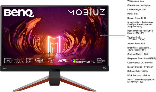 BenQ MOBIUZ EX2710Q Monitor Gaming (27 pulgadas, IPS, 2K, 165 Hz 1ms HDR  400, FreeSync Premium