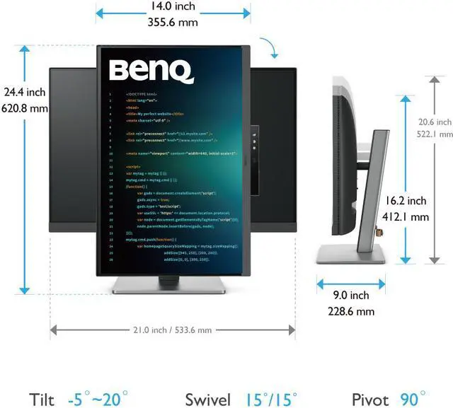 Alt view image 10 of 11 - BenQ RD240Q 24.1” WQXGA Programming Monitor, 90W USB Type-C, Advanced Coding Modes, Coding HotKey, Ergonomic Design, 16:10 Special Ratio, Circadian Mode, Eye-Care Technology, Eco-Friendly Design