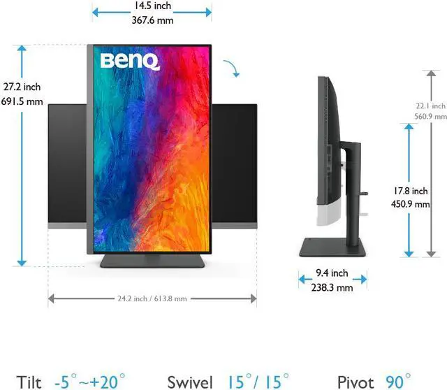 Alt view image 8 of 13 - BenQ PD2706U 27-inch 4K Monitor, 90W USB-C, UHD, P3, sRGB, Rec.709, DisplayHDR 400, IPS, AQCOLOR Technology, Factory-Calibrated, Color Mode, DualView, Darkroom Mode, Animation Mode, CAD/CAM Mode, KVM