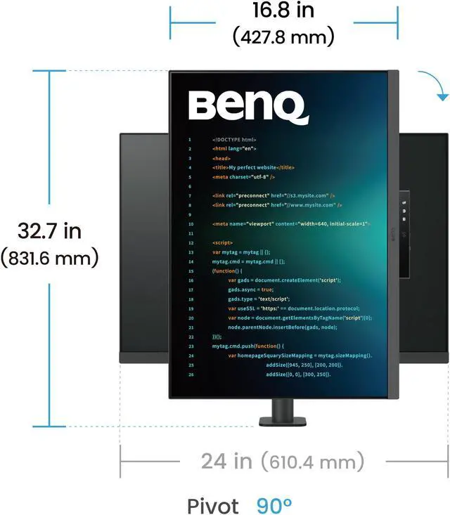 Alt view image 8 of 16 - BenQ RD280UA 28.2” 4K 3840x2560 Programming Monitor Backlight, Ergo Flexible Arm, 90W USB-C, Fine-Coated Panel, Advanced Coding Modes, Night Hours Protection, Coding HotKey, Eye-Care Tech