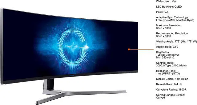 Alt view image 5 of 9 - Samsung CHG90 Series LC49HG90DMNXZA 49" 3840 x 1080 1ms 144Hz 2x HDMI DisplayPort Mini-DisplayPort HDR AMD FreeSync USB Hub QLED Curved Gaming Monitor