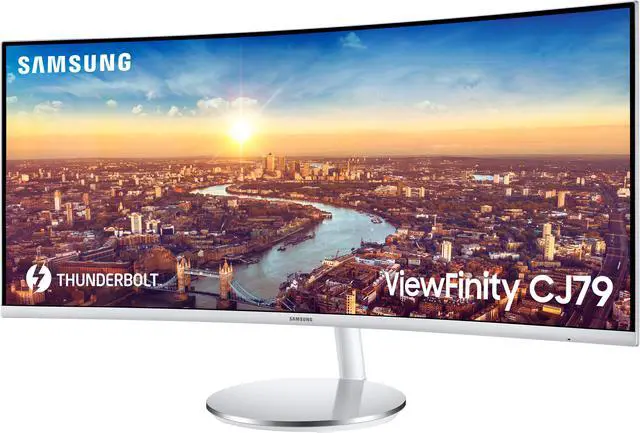 Alt view image 5 of 20 - SAMSUNG CJ79 ViewFinity LC34J791WTNXZA 34" 3440 x 1440 WQHD 2K 100Hz Computer Monitor Thunderbolt 3 Daisy Chain QLED HDMI USB Hub Height Adjustable Stand