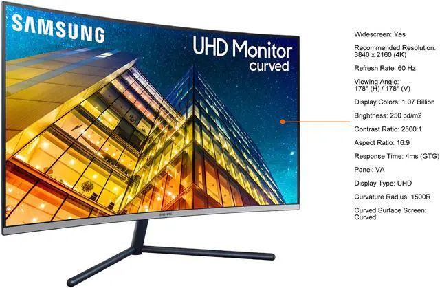 Alt view image 11 of 20 - Samsung UR59C ViewFinity LU32R590CWNXZA 32" (Actual size 31.5") Ultra HD 3840 x 2160 4K Resolution HDMI DisplayPort Flicker Free LED Backlit Curved LCD Monitor