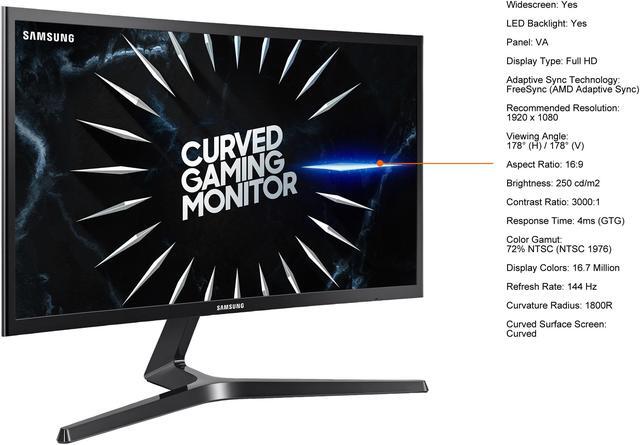 Alt view image 4 of 15 - Samsung LC24RG50FQNXZA 24" 1920 x 1080 Full HD Resolution 144Hz HDMI DisplayPort Eye-Saver Mode Flicker-Free Technology LED Backlit Curved Gaming Monitor