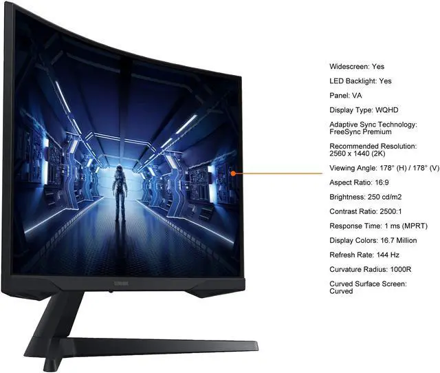 Alt view image 5 of 8 - SAMSUNG Odyssey G5 LC32G57TQWNXDC 32" WQHD 2560 x 1440 (2K) 1 ms (MPRT) 144 Hz HDMI, DisplayPort FreeSync Premium HDR10 Curved Gaming Monitor