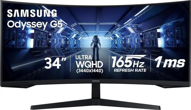 Main image of SAMSUNG Odyssey G5 LC34G55TWWNXZA Curved Gaming Monitor 34" WQHD 3440 x 1440 (2K) 1ms (MPRT) 165Hz HDR10, HDMI, DisplayPort FreeSync Premium