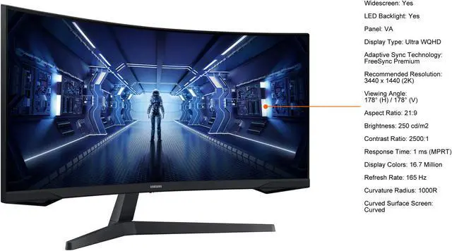 Alt view image 6 of 15 - SAMSUNG Odyssey G5 LC34G55TWWNXZA 34" WQHD 3440 x 1440 (2K) 1ms (MPRT) 165Hz HDR10, HDMI, DisplayPort FreeSync Premium Curved Gaming Monitor
