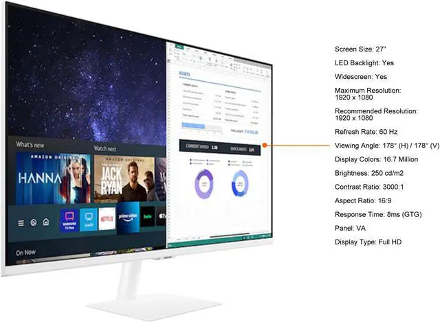 Alt view image 5 of 10 - SAMSUNG 27" 60 Hz VA FHD Smart Monitor and Streaming TV in White 8ms (GTG) HDMI, USB LS27AM501NNXZA