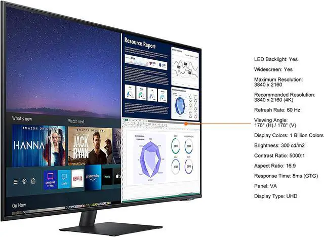 Alt view image 5 of 14 - SAMSUNG M70UA Series LS43AM702UNXZA 43" UHD 3840 x 2160 (4K) 2 x HDMI, USB, USB Type-C Built-in Speakers Smart Monitor and Streaming TV
