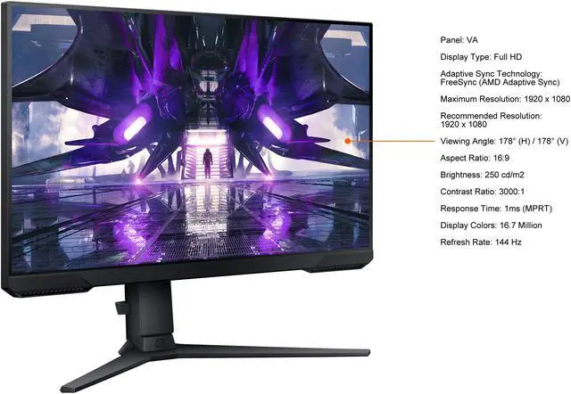 Alt view image 5 of 16 - SAMSUNG Odyssey G3 LS24AG302NNXZA 24" Full HD 1920 x 1080 144Hz 1ms HDMI, DisplayPort AMD FreeSync Tilt Swivel Pivot Height Adjust Gaming Monitor