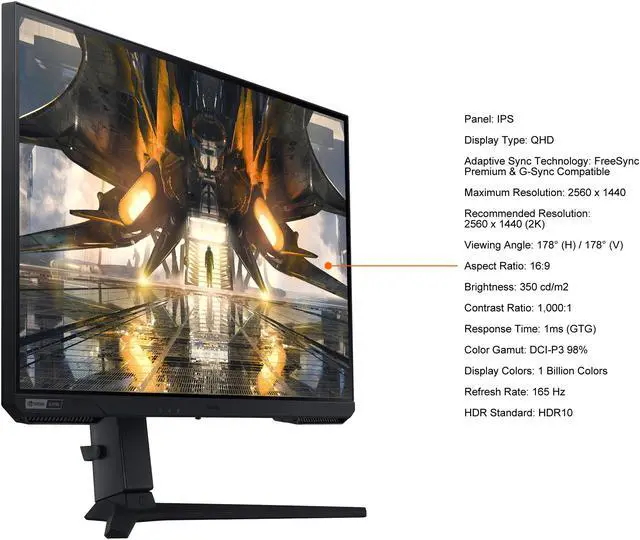 Alt view image 6 of 11 - SAMSUNG Odyssey G5 LS27AG500PNXZA 27" QHD 2560 x 1440 (2K) 165Hz HDMI, DisplayPort AMD FreeSync Premium & NVIDIA G-Sync Compatible 1ms Gaming Monitor