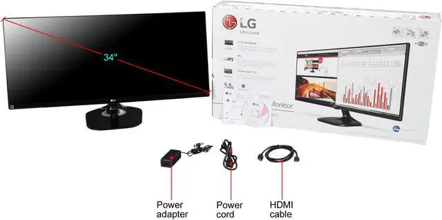 Alt view image 7 of 7 - LG 34UM58-P Black 34" HDMI Widescreen LED Backlight LCD Monitor 250 cd/m2 DCR Mega Certified Refurbished