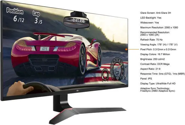 Alt view image 5 of 10 - LG 34UM69G-B 34" Full HD 2560 x 1080 75Hz 1ms DisplayPort USB Type-C AMD FreeSync Built-in Speakers Flicker Safe 21:9 Ultrawide IPS Gaming Monitor