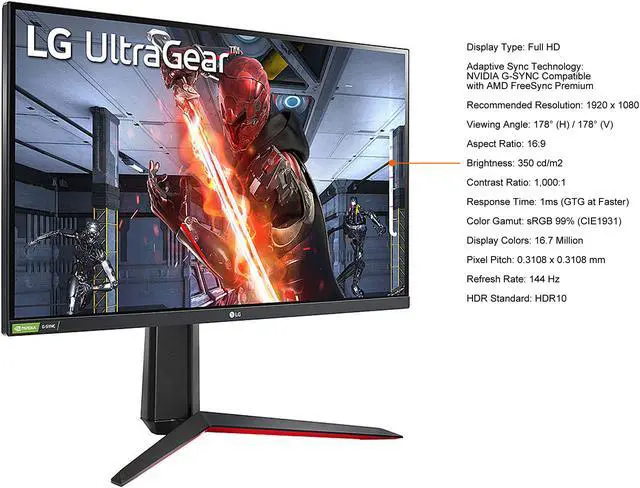 Alt view image 4 of 8 - LG 27GN650-B 27" Full HD 1920 x 1080 1ms (GTG) 144 Hz 2 x HDMI, DisplayPort, Headphone Out NVIDIA G-SYNC Compatible with AMD FreeSync Premium Gaming Monitor