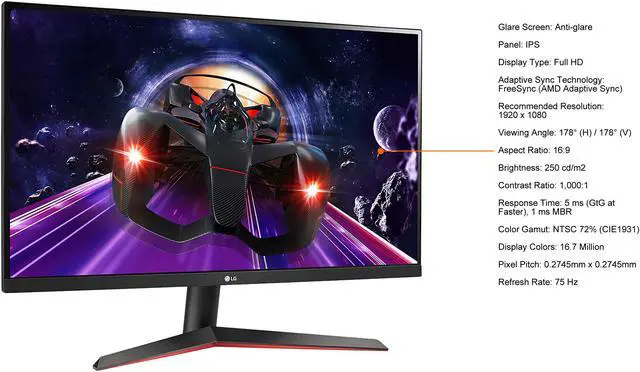 Alt view image 4 of 11 - LG 24MP60G-B 24" Full HD 1920 x 1080 75 Hz 1 ms MBR D-Sub, HDMI, DisplayPort, Headphone Out FreeSync (AMD Adaptive Sync) IPS Gaming Monitor