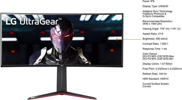Alt view image 3 of 5 - LG UltraGear 34GN850-B 34" UWQHD 3440 x 1440 (2K) 144 Hz HDMI, DisplayPort, USB, Audio FreeSync Premium & G-Sync Compatible Curved Gaming Monitor