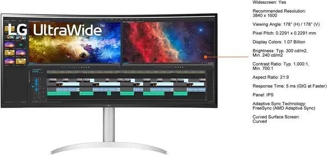 Alt view image 3 of 4 - LG 37.5" IPS UltraWide Monitor 5 ms (GtG at Faster) FreeSync (AMD Adaptive Sync) Curved 38WP85C-W