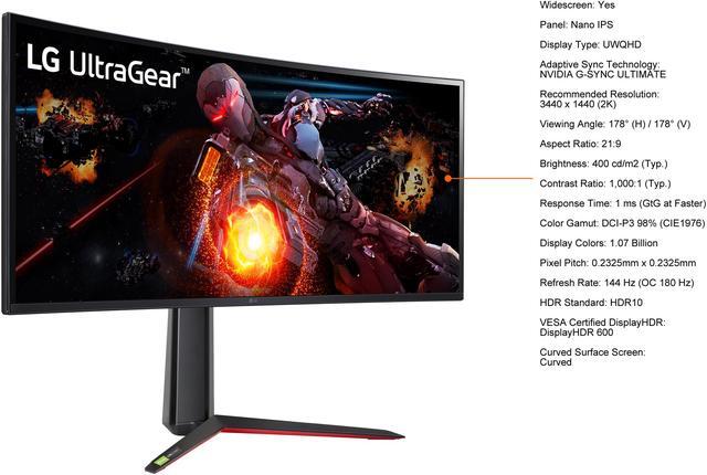Alt view image 6 of 14 - LG 34" 144 Hz (OC 180 Hz) Nano IPS UWQHD Nano IPS Gaming Monitor NVIDIA G-SYNC ULTIMATE DCI-P3 98% (CIE1976) HDMI, DisplayPort, USB UltraGear 34GP950G-B