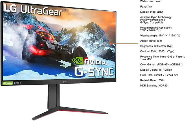 Alt view image 4 of 7 - LG UltraGear 32GN63T-B 32" QHD 2560 x 1440 (2K) 165 Hz HDMI, DisplayPort, Audio FreeSync Premium & G-Sync Compatible Gaming Monitor (Grade A Refurbished)