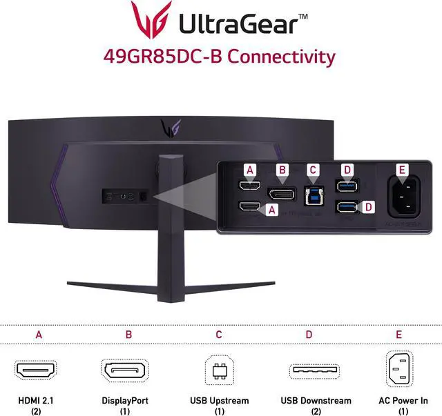 Alt view image 14 of 14 - LG 49" 240 Hz VA DQHD Curved Gaming Monitor FreeSync Premium Pro (AMD Adaptive Sync) 5120 x 1440 DCI-P3 95% (CIE1976) UltraGear 49GR85DC-B tilt height  Swivel Adjust