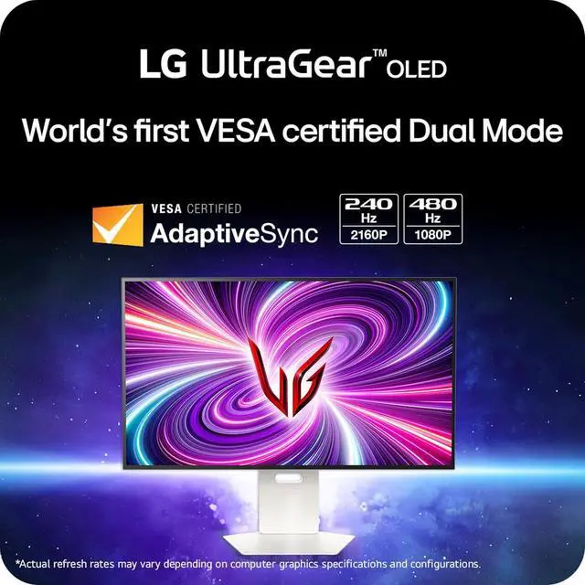 Alt view image 2 of 13 - LG UltraGear 32" 4K UHD 3840x2160 OLED Dual-Mode UHD 240Hz / FHD 480Hz 0.03ms (GtG) Height Adjustable 2x HDMI 2.1 1x DisplayPort 1.4 Gaming Monitor, 32GS95UV-W, White