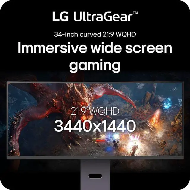 Alt view image 3 of 14 - LG 34 inch UltraGear WQHD 1440p 160Hz 1ms G-Sync Compatible Gaming Monitor with USB Type-C 65W 34G600A-B