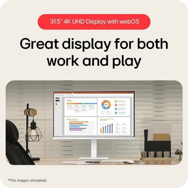 Alt view image 2 of 10 - LG 31.5" 32U720SA 4K UHD Smart Monitor with webOS, Bluetooth, USB-C (65W), 90% DCI-P3, Remote PC Access, Tilt Stand