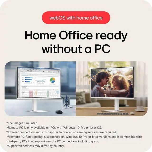 Alt view image 3 of 10 - LG 31.5" 32U720SA 4K UHD Smart Monitor with webOS, Bluetooth, USB-C (65W), 90% DCI-P3, Remote PC Access, Tilt Stand