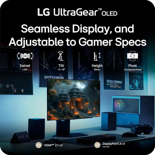 Alt view image 16 of 19 - LG 27GX700A-B 27-inch Ultragear QHD (2560 x 1440) OLED Gaming Monitor, 280Hz, 0.03ms, NVIDIA G-Sync, AMD FreeSync Premium Pro, VESA DisplayHDR TrueBlack500, with up to DCI-P3 99.5%, HDMI 2.1, Black