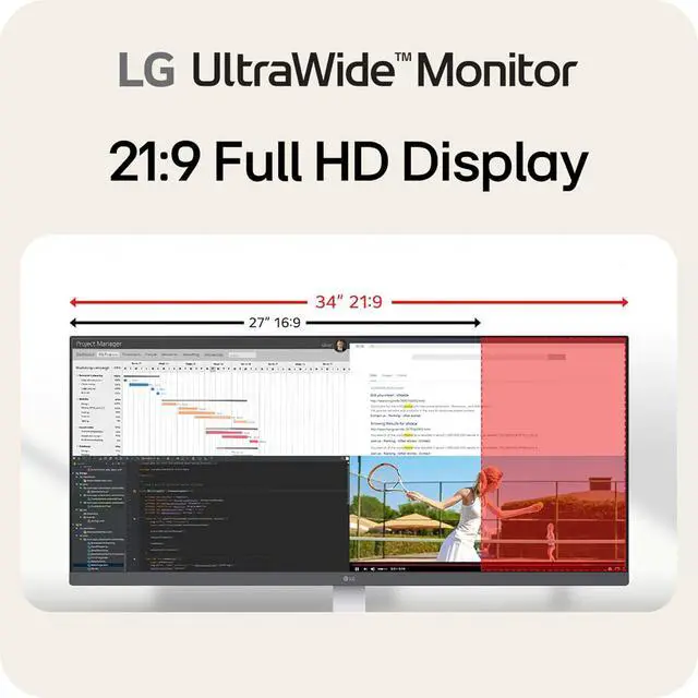 Alt view image 6 of 19 - LG 34U530A-W 34-inch UltraWide WFHD (2560 x 1080) IPS Wide Computer Monitor, 100Hz, VESA DisplayHDR 400, HDMI, DisplayPort, USB Type-C, Tilt/Height/Swivel Stand, White