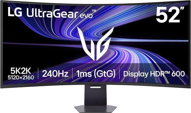 LG UltraGear 52 inch UHD 4K 240Hz AMD FreeSync Premium (Adaptive Sync) HDR600 USB-C 1ms Built-in Speaker Curved 5K2K Gaming Computer Monitor with Height Adjustable, Swivel & Tilt Stand 52G930B-B